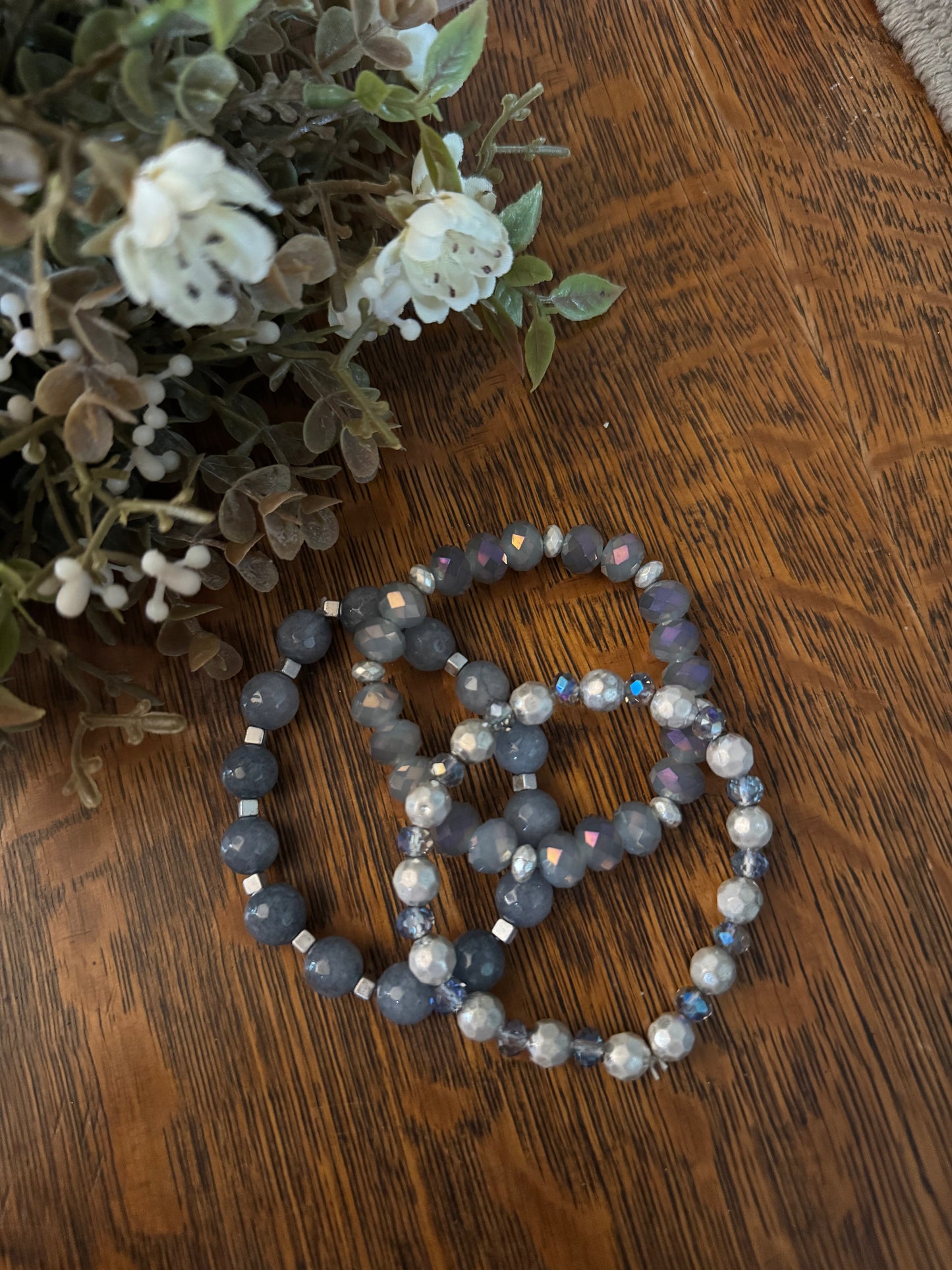 Smoky Powder Blue & Silver - Bracelet Stack