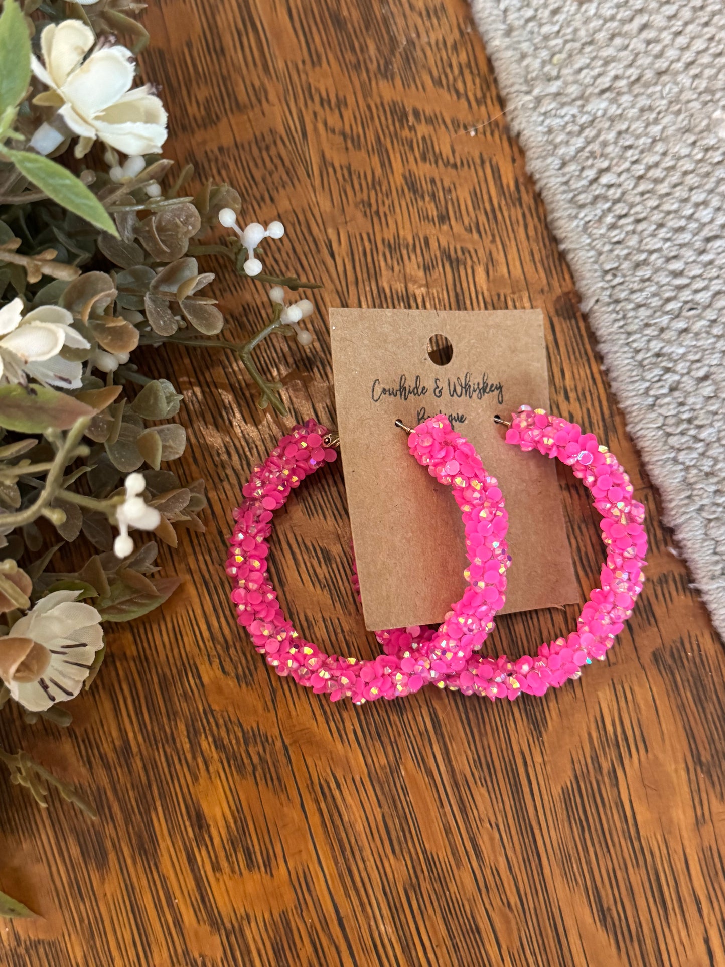 Confetti Glitter - Pink Hoop Earrings