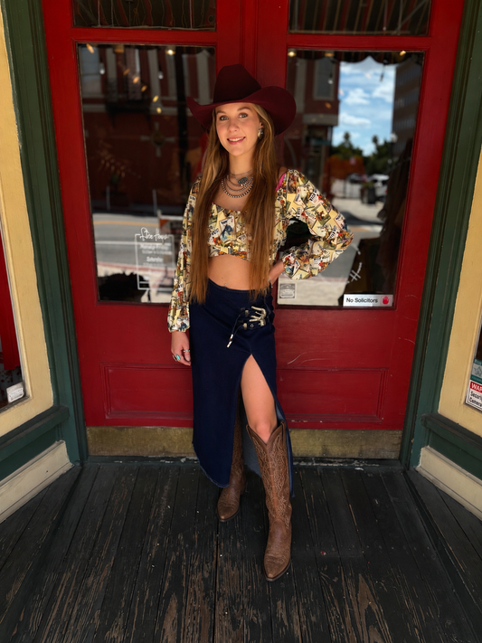 Frontier Buckle – Denim Maxi Skirt