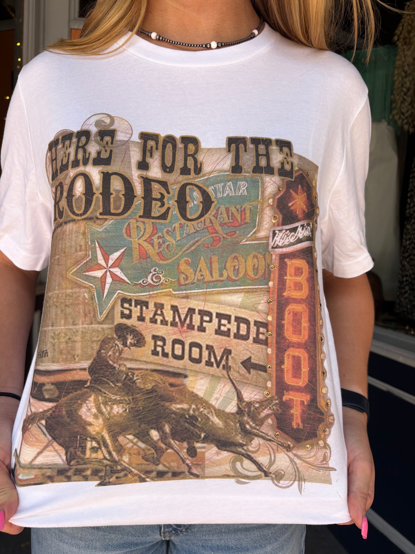 Here for the Rodeo – White Graphic Tee