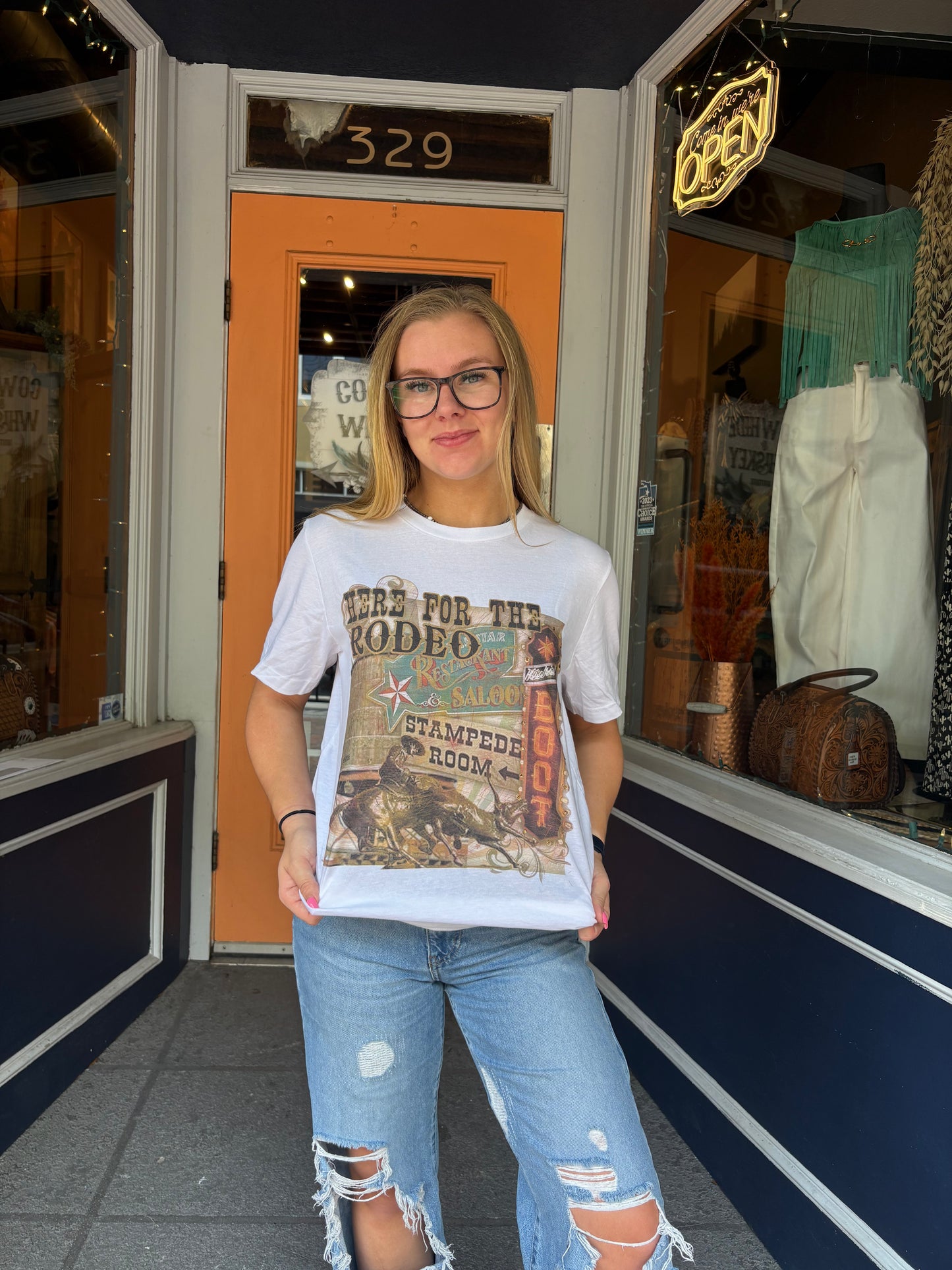 Here for the Rodeo – White Graphic Tee