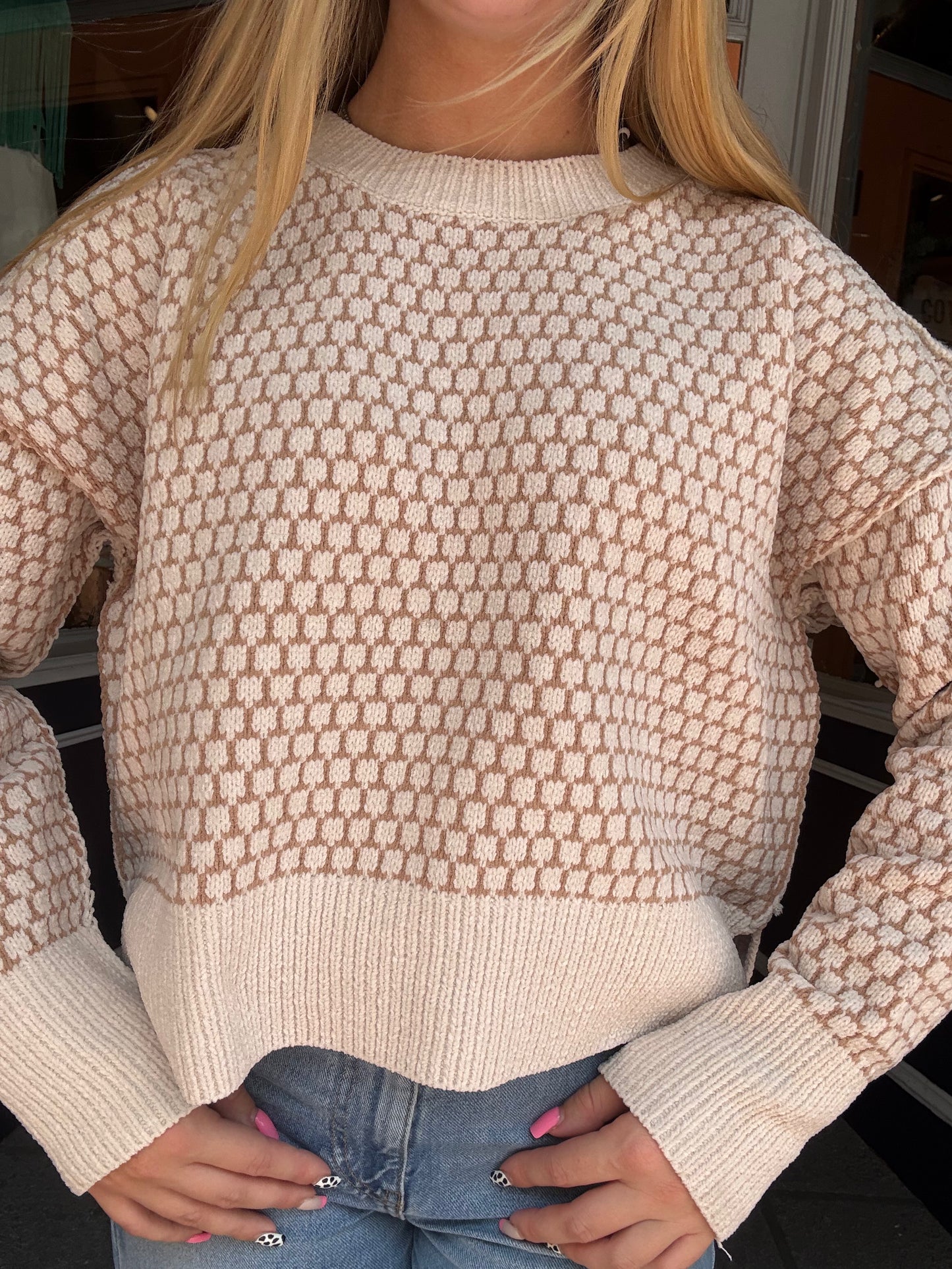 Autumn Comfort –  Ivory Honeycomb Sweater