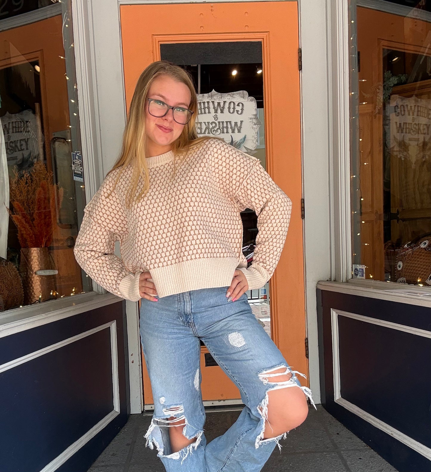 Autumn Comfort –  Ivory Honeycomb Sweater