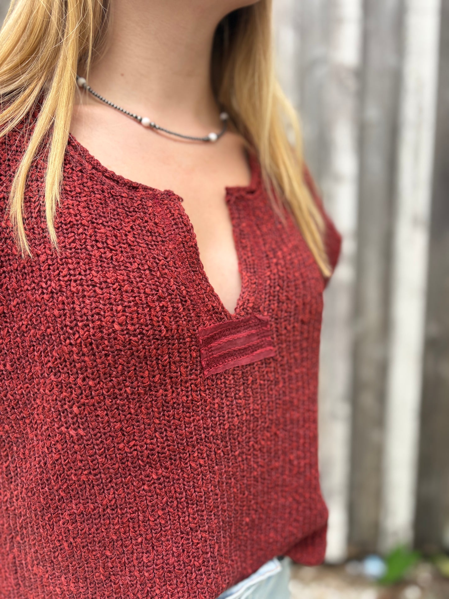 Woven Charm – Dark Brick Chunky Knit Sweater