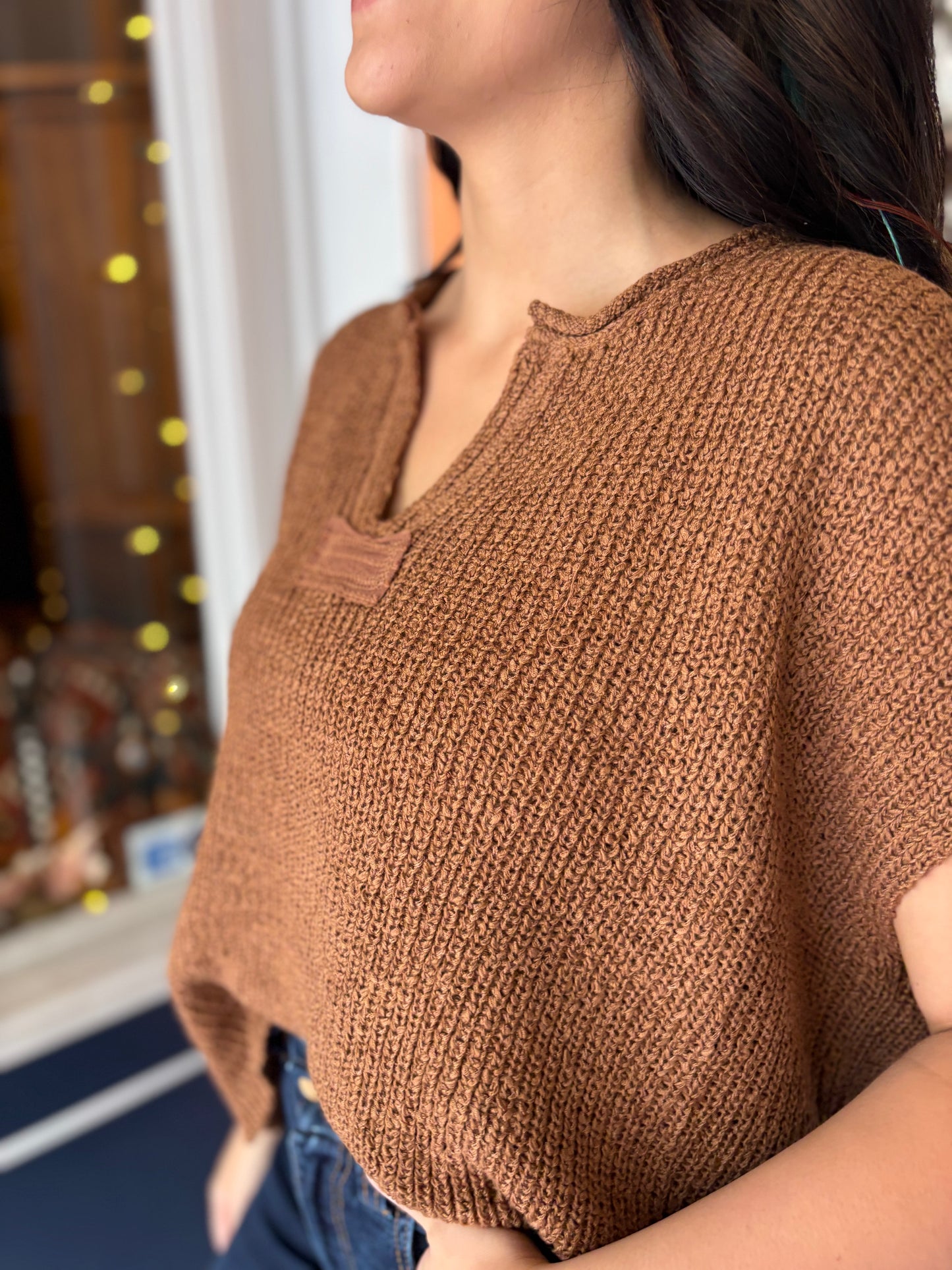 Woven Charm – Deep Camel Chunky Knit Sweater