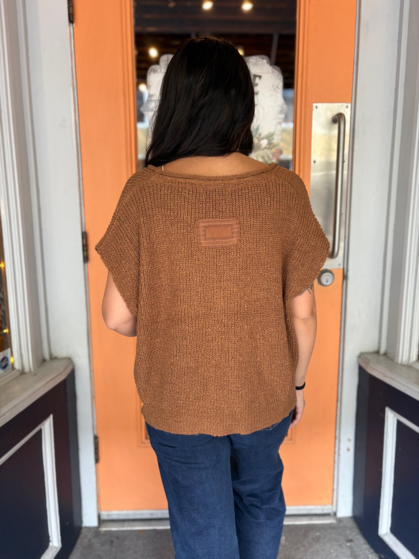 Woven Charm – Deep Camel Chunky Knit Sweater