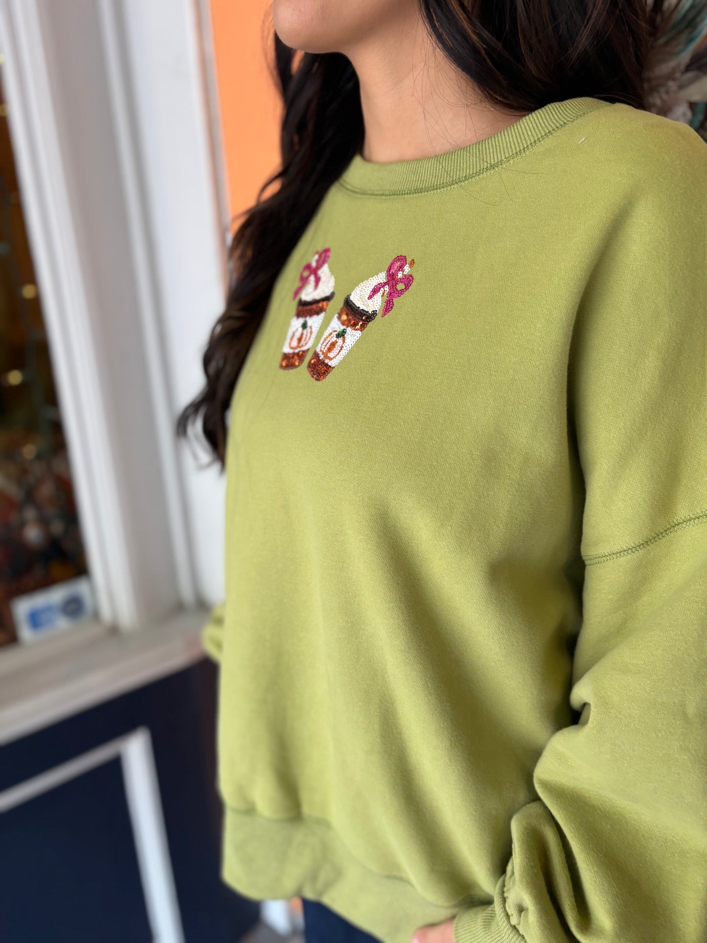 Cheers to Fall – Green Sequin Sweatshirt