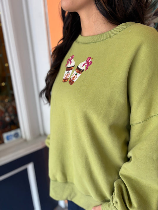 Cheers to Fall – Green Sequin Sweatshirt