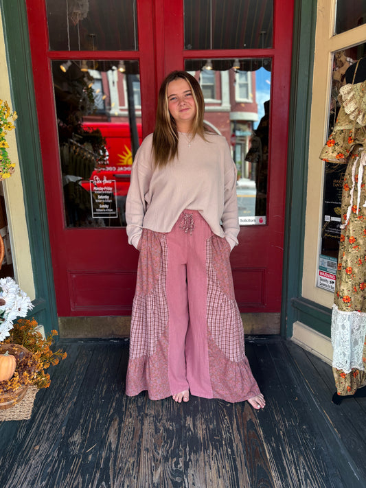 Patchwork Poetry – Dark Mauve Wide Leg Pants