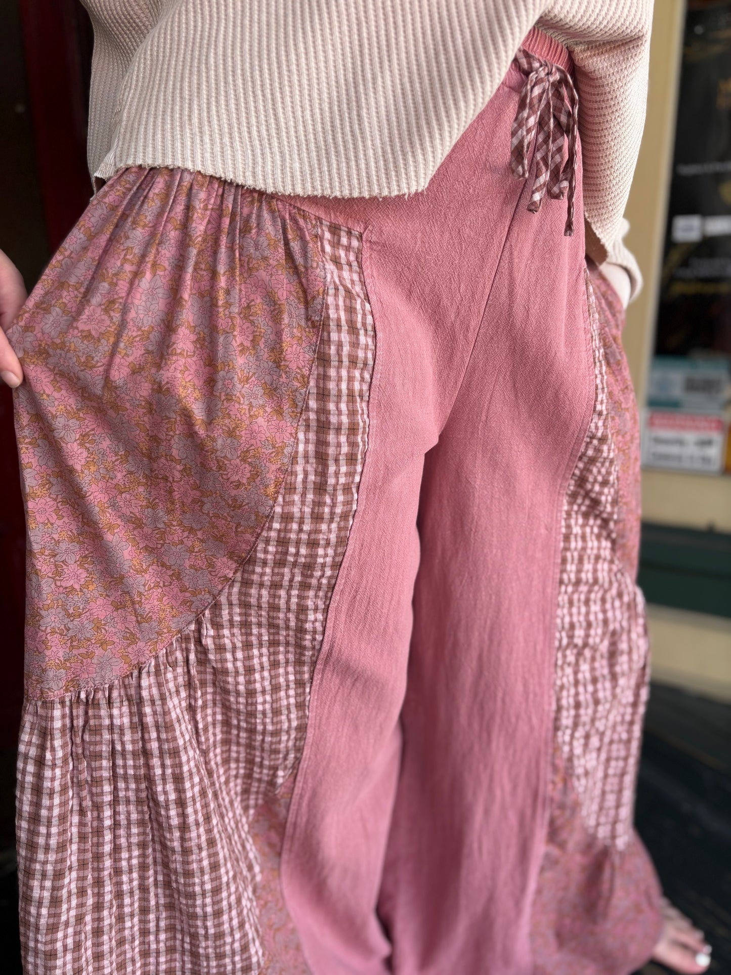 Patchwork Poetry – Dark Mauve Wide Leg Pants