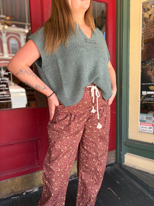 Warmhearted Wishes – Brown Floral Pants