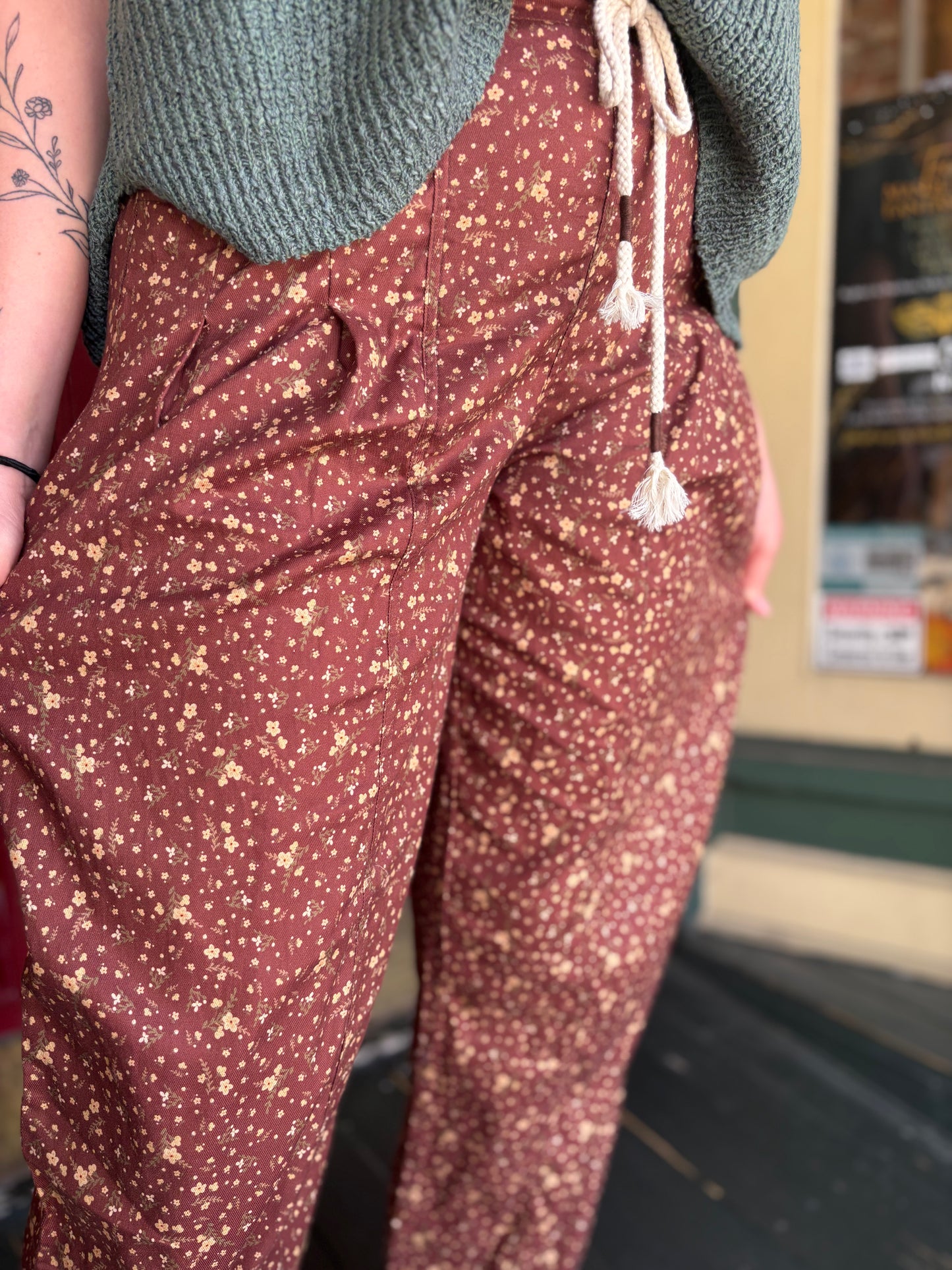 Warmhearted Wishes – Brown Floral Pants