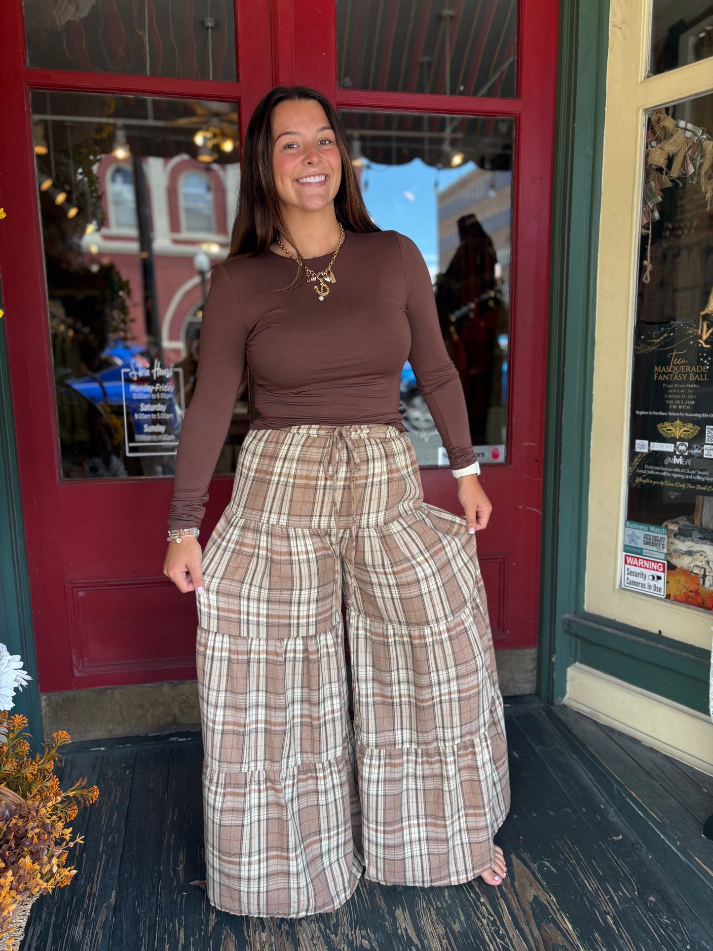 Homestead Harvest – Mocha Tiered Plaid Pants