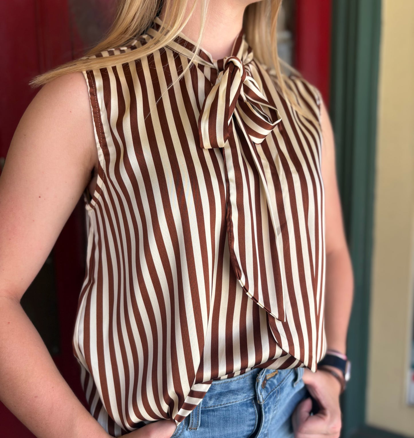 Fall Ribbon – Brown Striped Bow Top