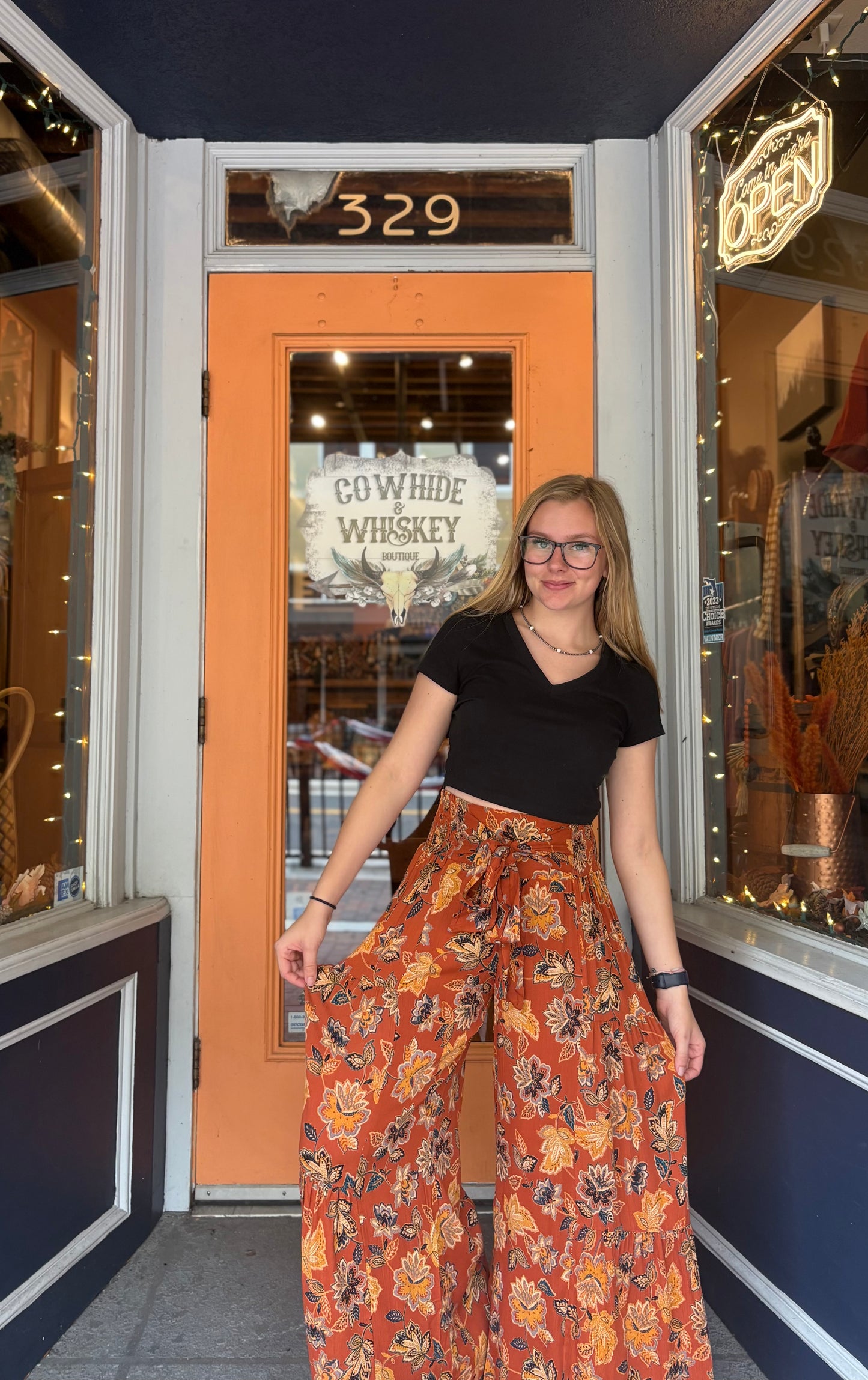 October Wildflower – Rust Wide Leg Tiered Pant