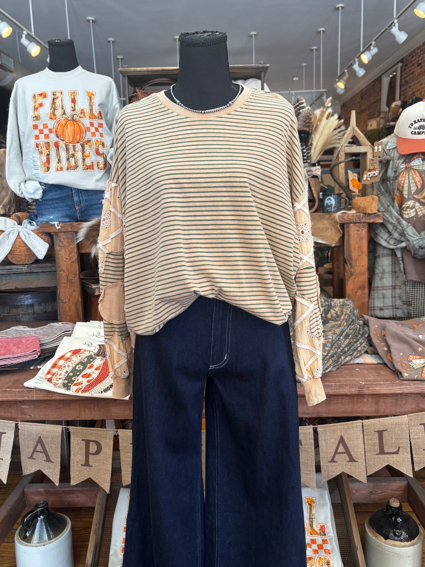 Falling for You – Almond Lace Stripe Pullover