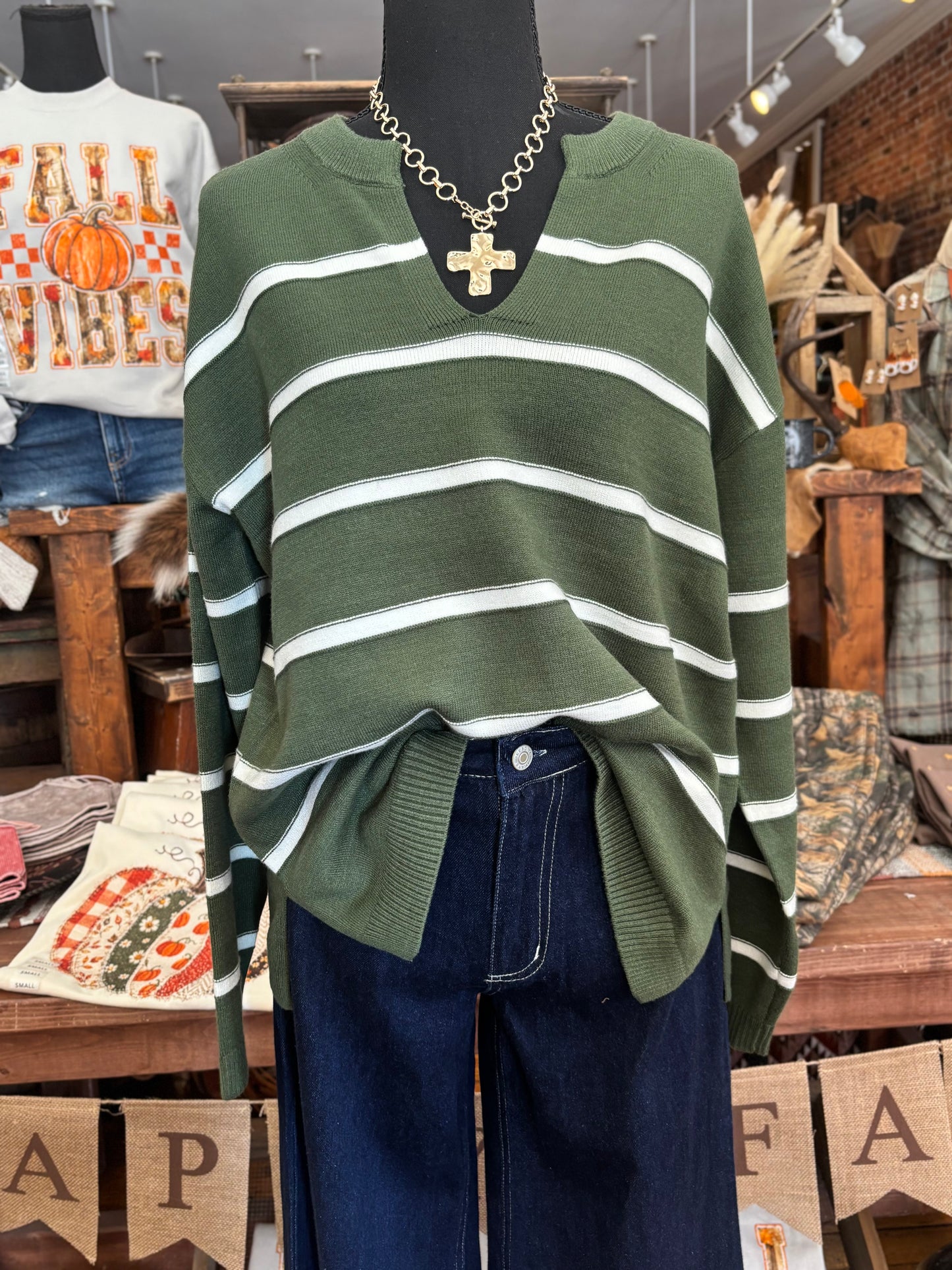 Crisp Fall Morning - Green Stripe Sweater
