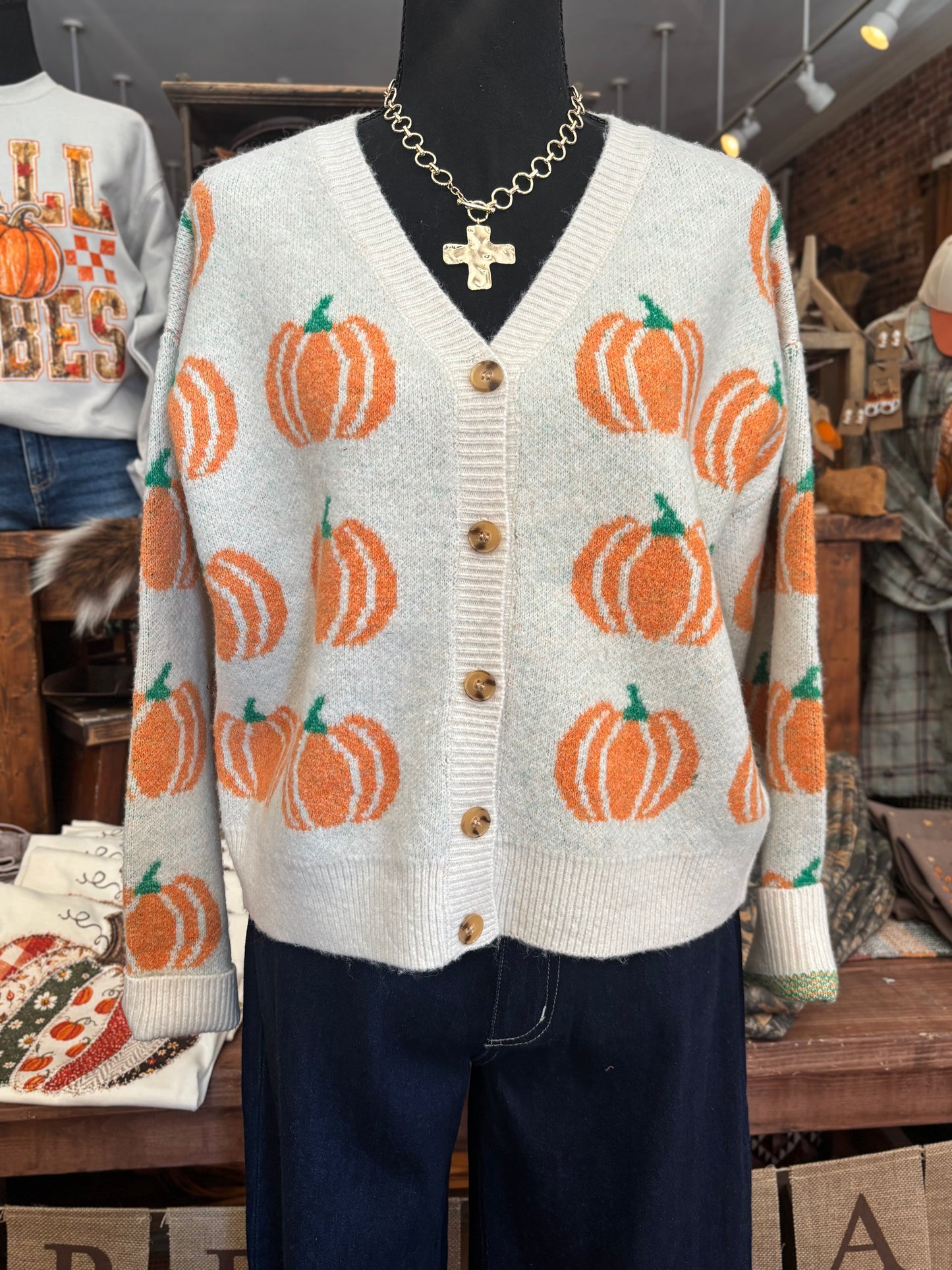 Pumpkin Snuggles - Ivory Cardigan Top