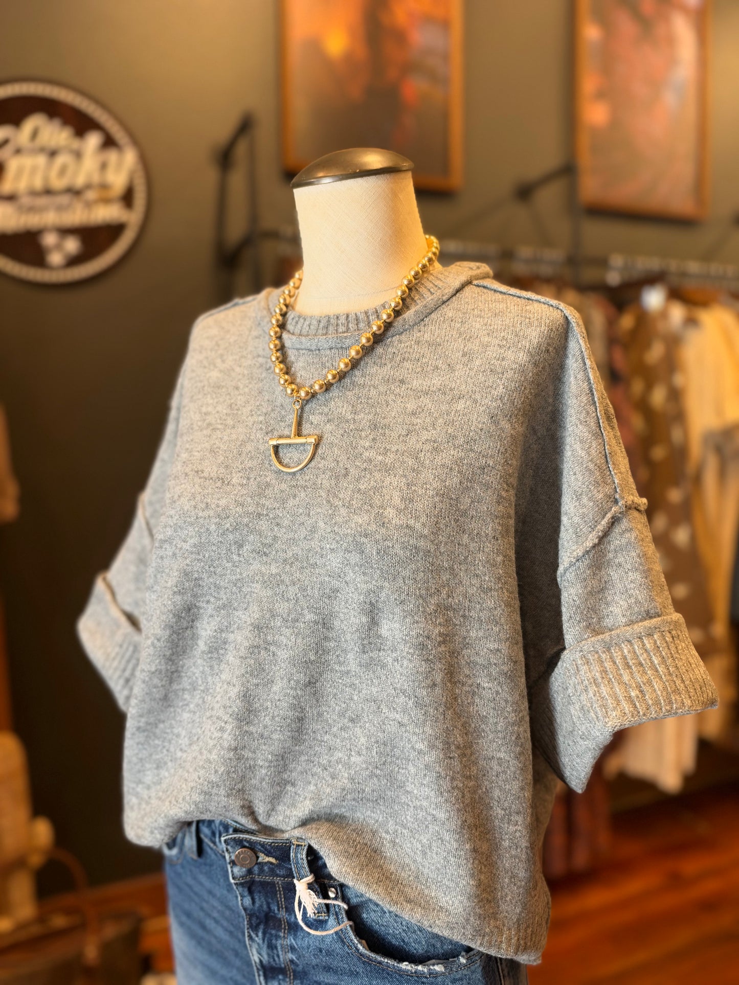 Well Worn – Grey Ribbed Pullover Top