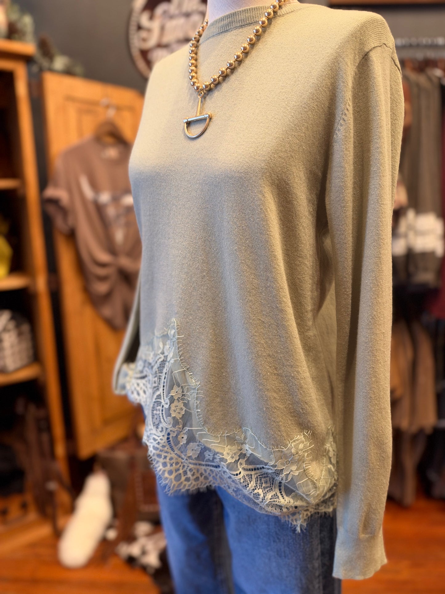 Sweet Lace – Olive Knit Sweater