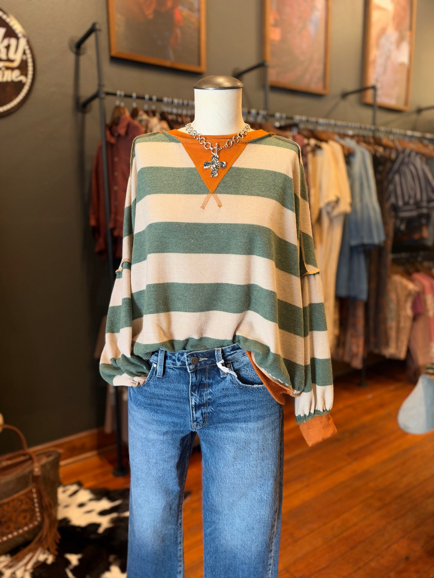 Evergreen Spice – Stripe Long Sleeve Top