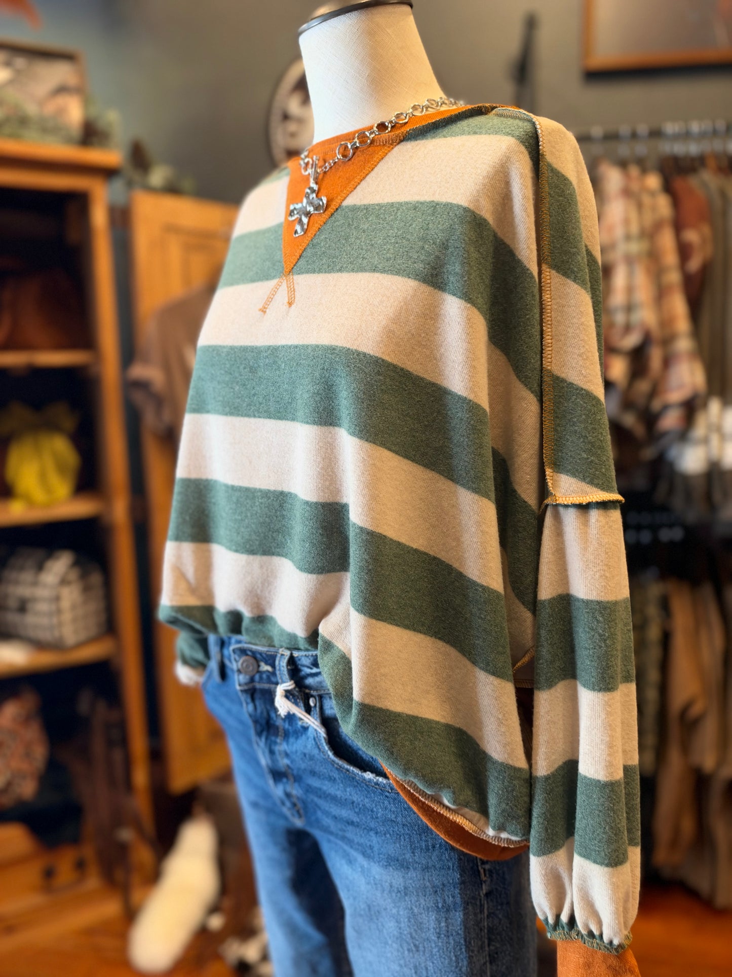 Evergreen Spice – Stripe Long Sleeve Top