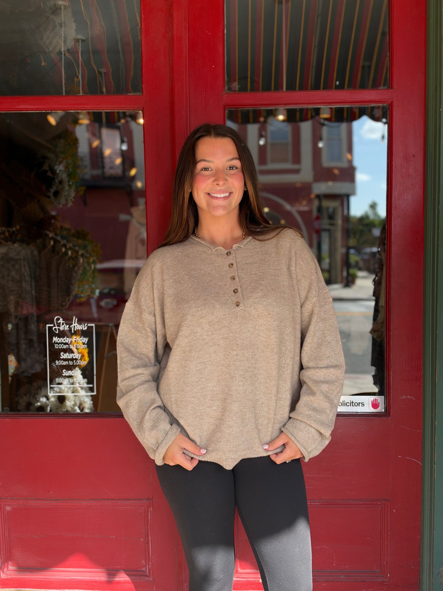Warmhearted – Taupe Henley Sweater