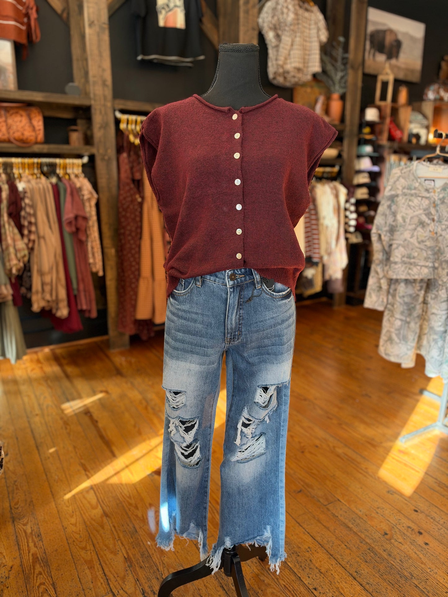 Harvest Wine – Maroon Button-Up Sweater Vest