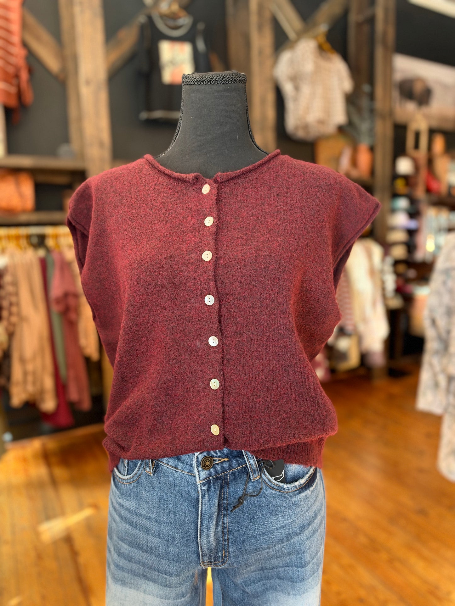 Harvest Wine – Maroon Button-Up Sweater Vest