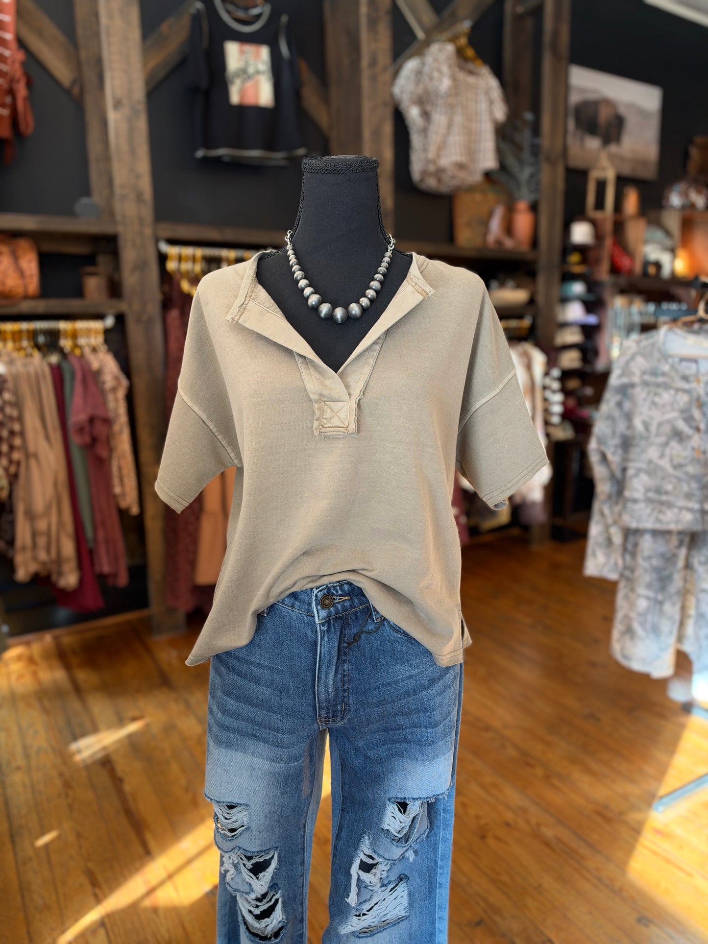Desert Dusk – Washed Taupe Knit Top