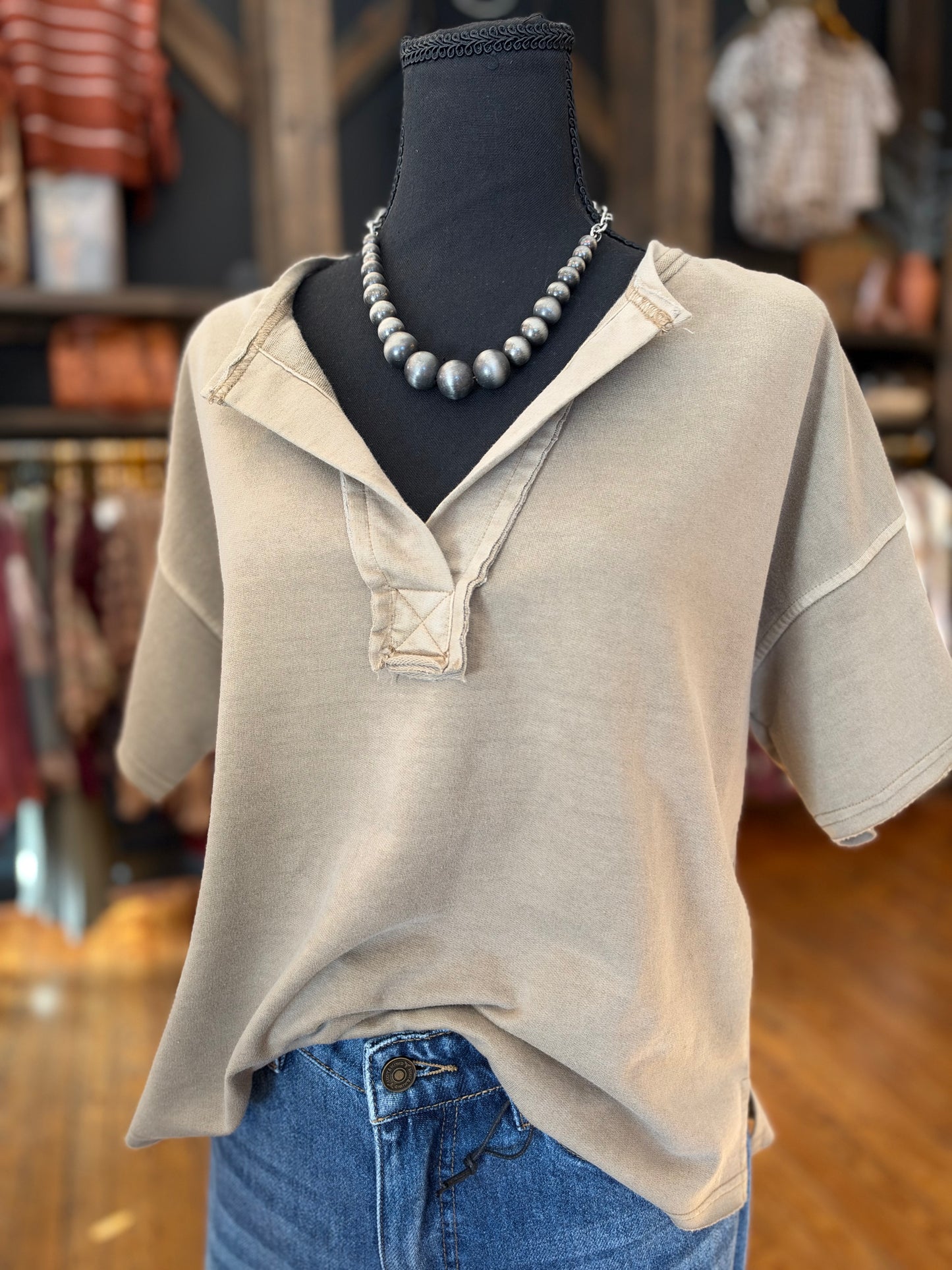 Desert Dusk – Washed Taupe Knit Top