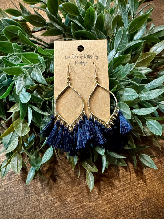 Navy Blue Tassel - Earring