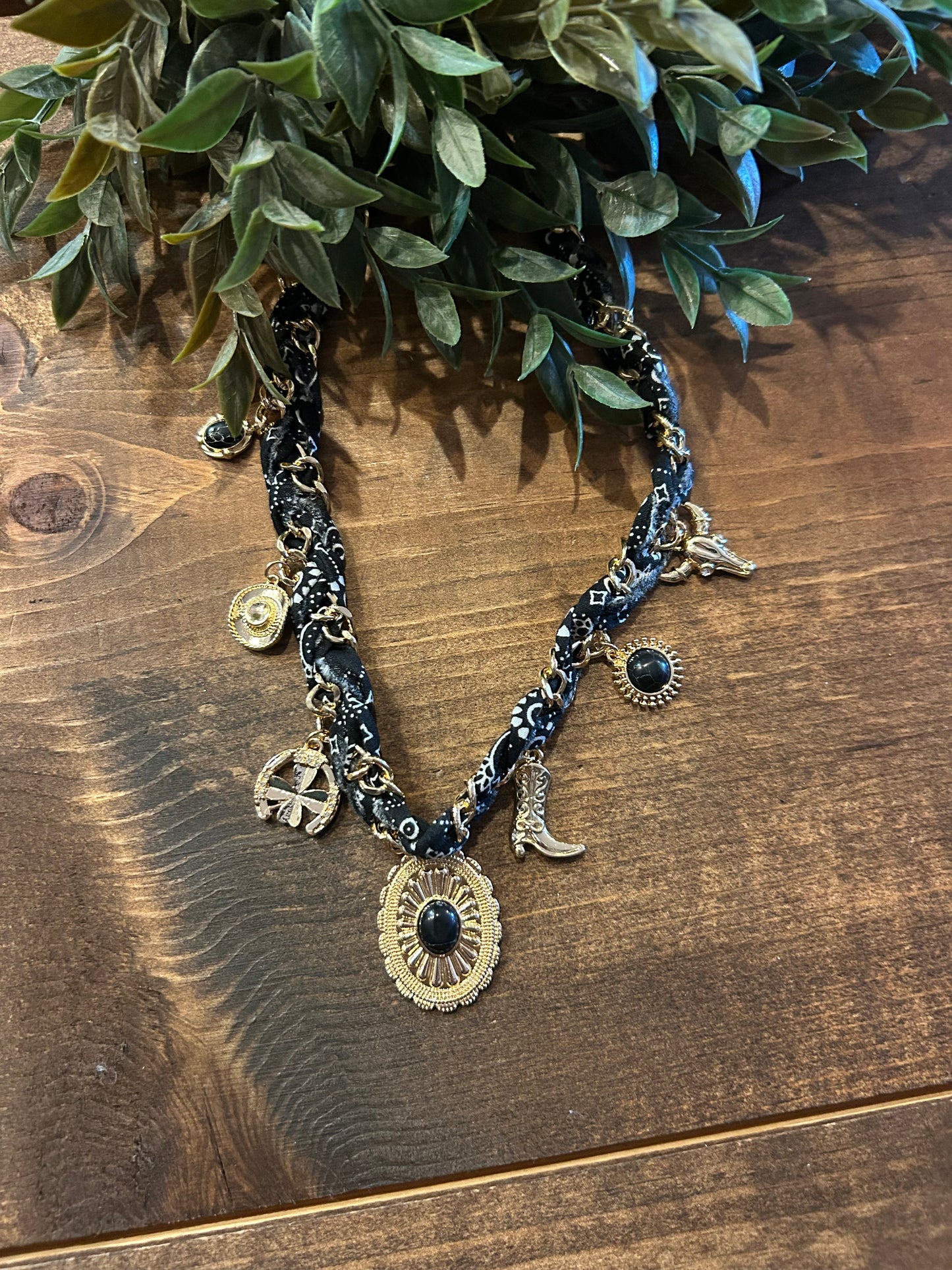 Black Bandana Charm - Scarf Necklace