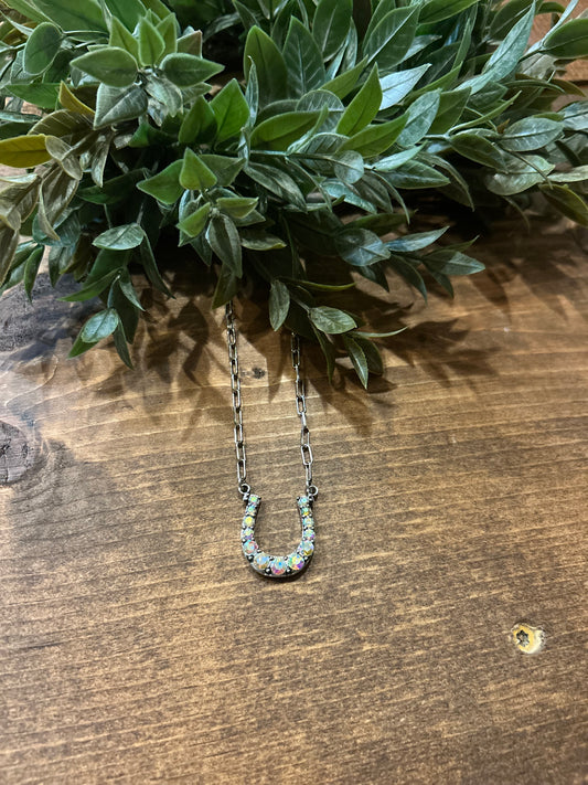 AB Bling Horseshoe - Necklace