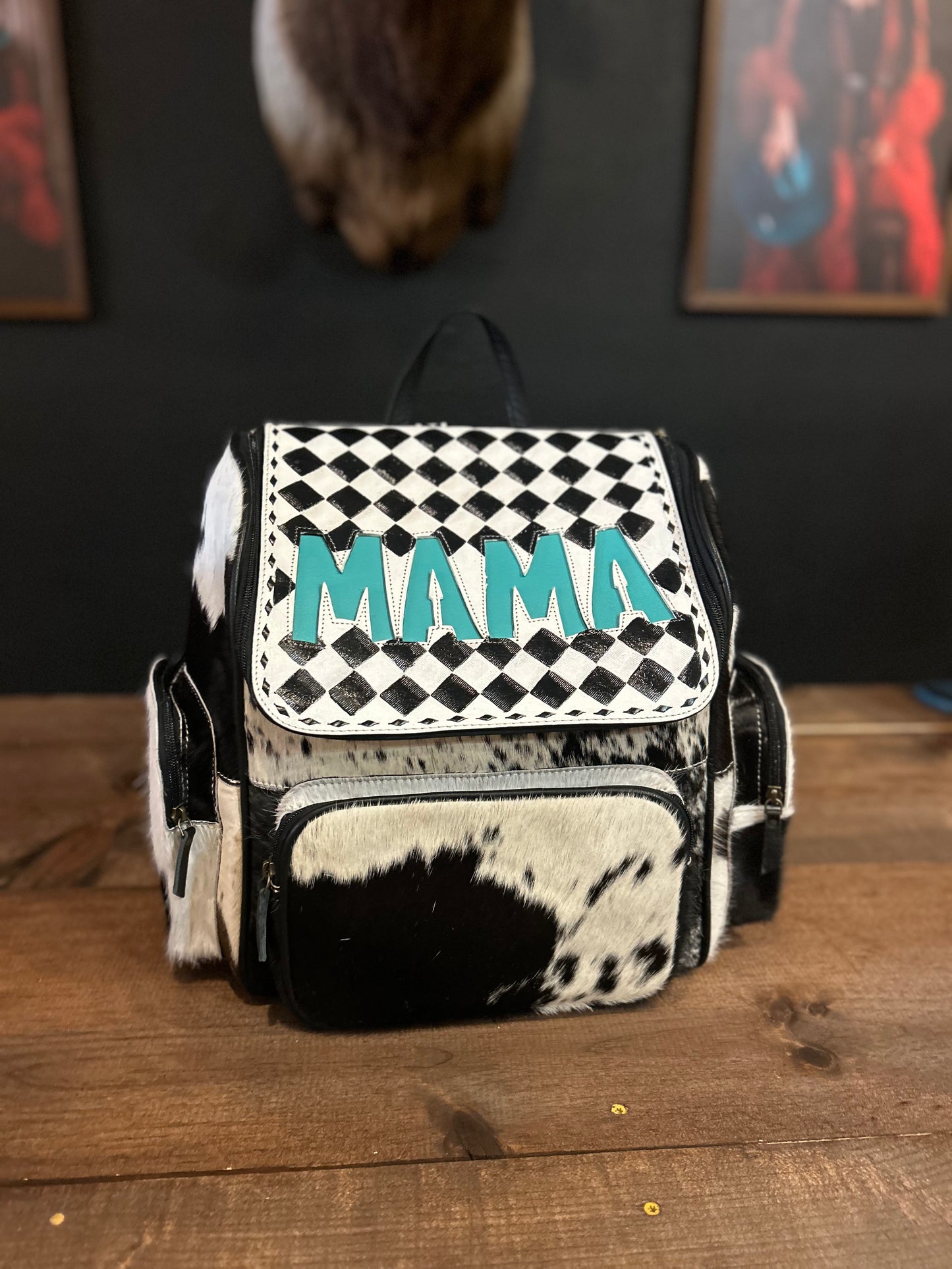 MAMA Checkered & Cowhide Backpack
