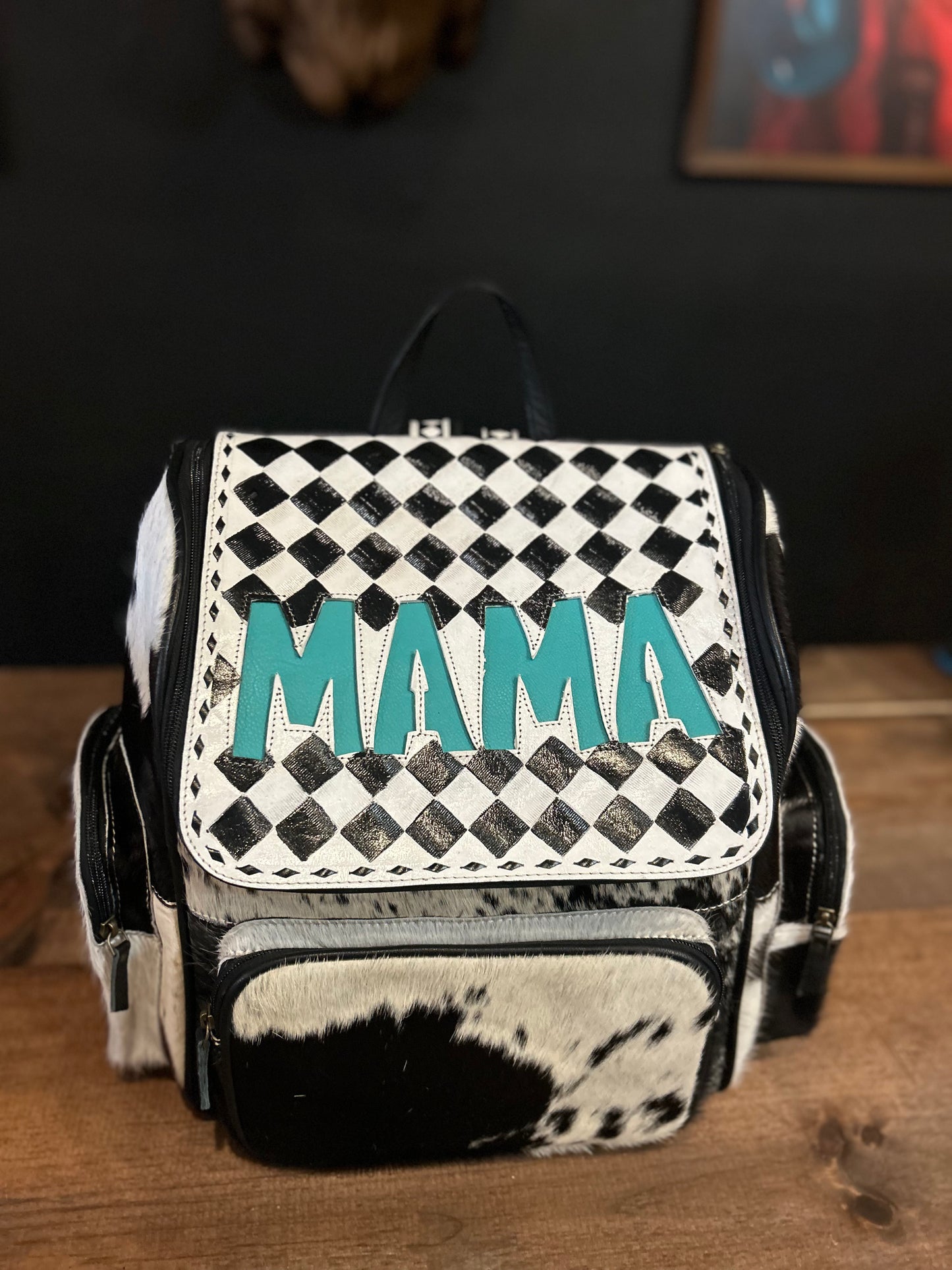 MAMA Checkered & Cowhide Backpack
