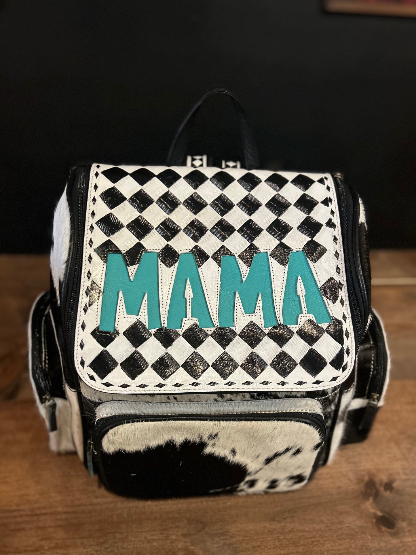 MAMA Checkered & Cowhide Backpack