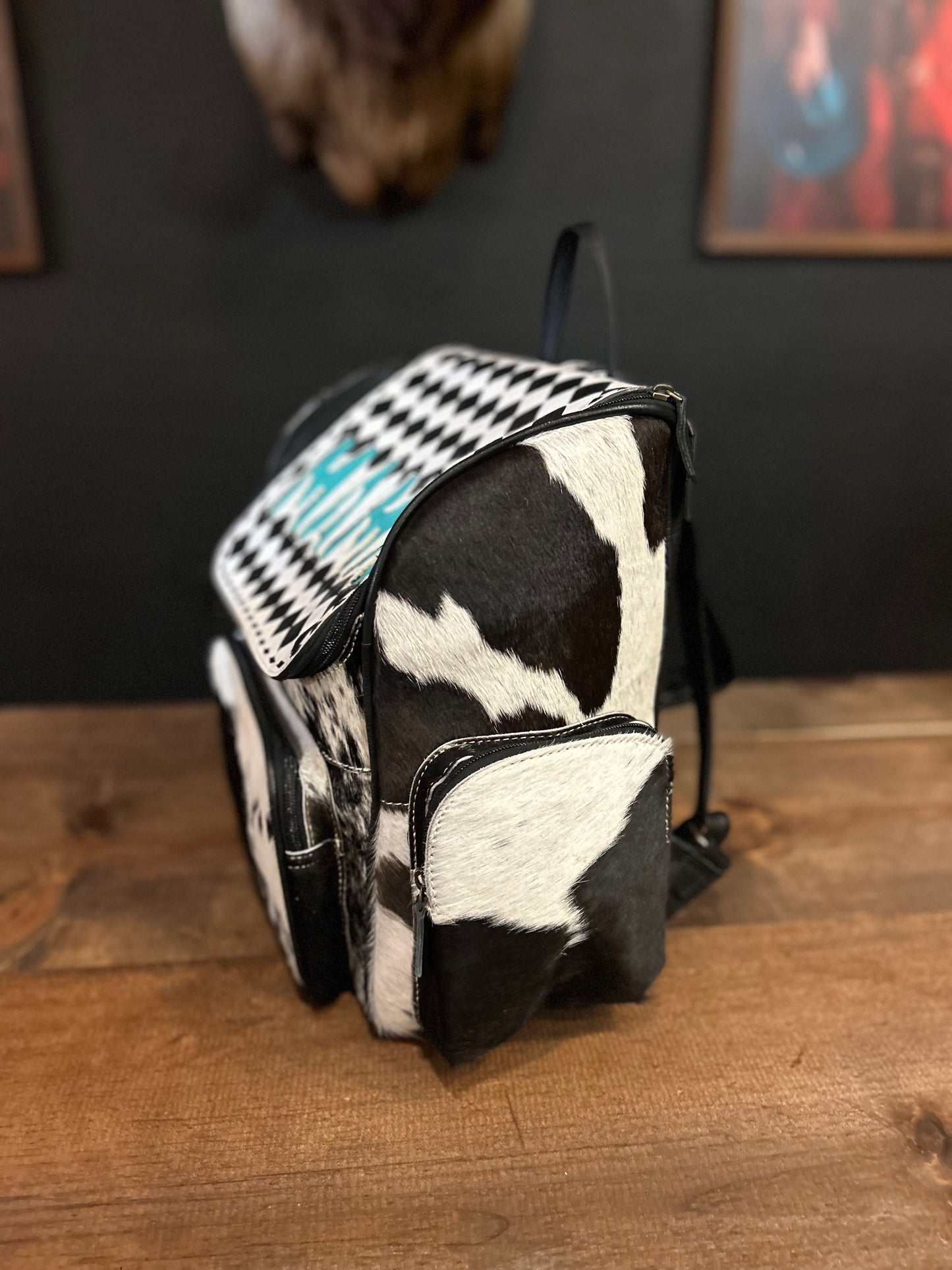 MAMA Checkered & Cowhide Backpack