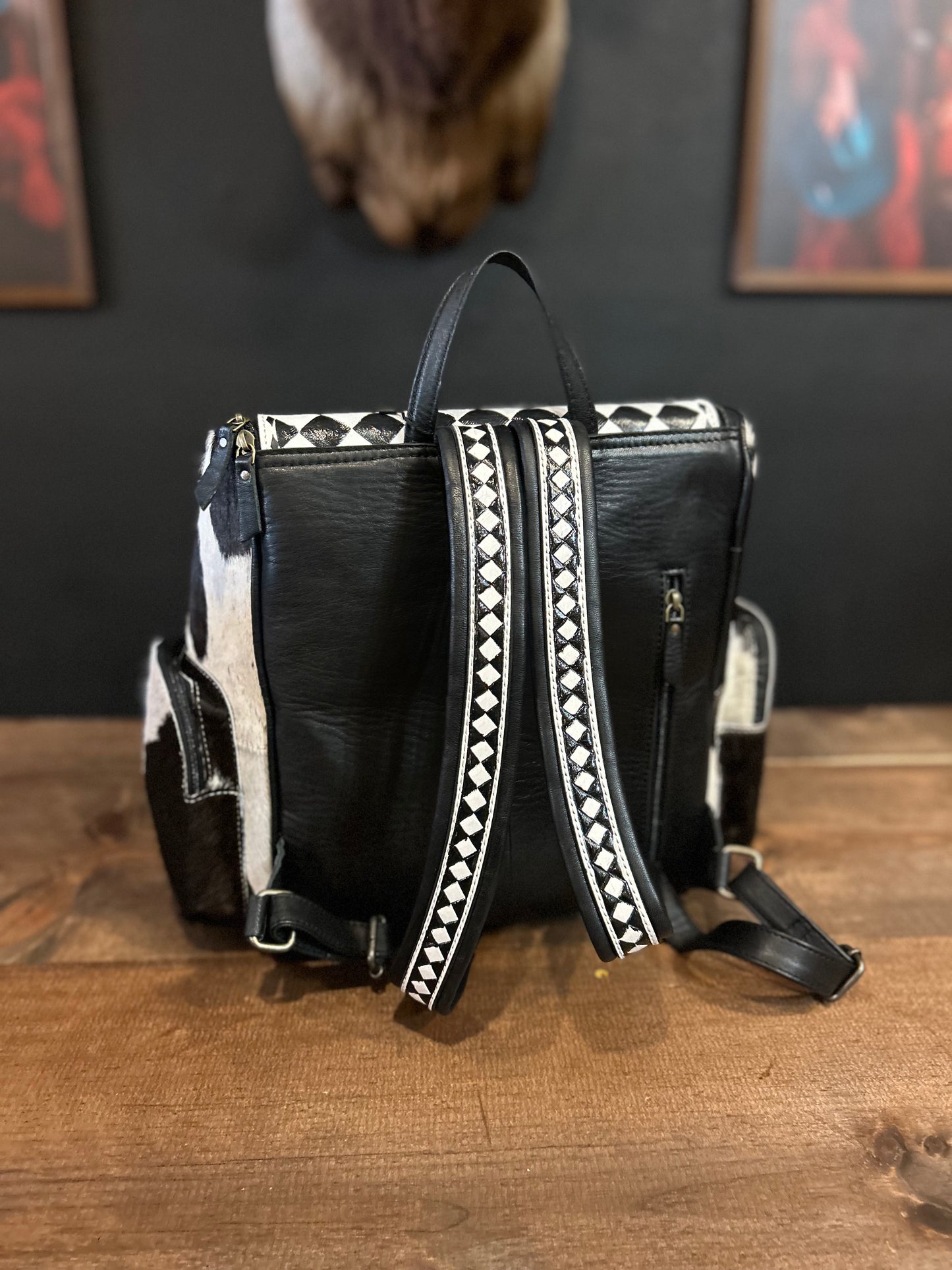 MAMA Checkered & Cowhide Backpack