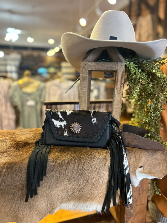 Black Cowhide Concho Wristlet