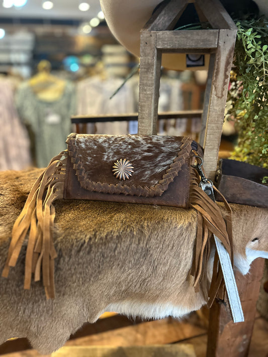 Brown Cowhide Concho Wristlet