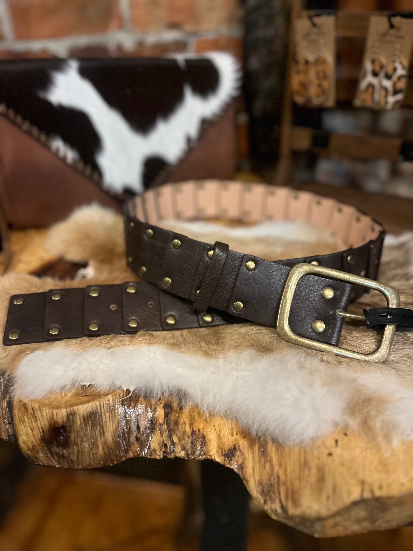 Brown Studded Statement Belt