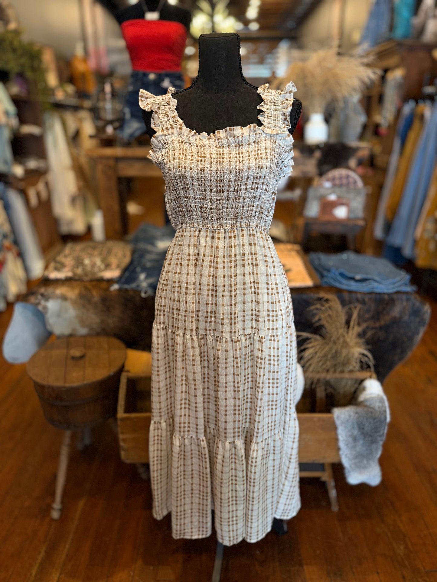 Sweet Clove – Plaid Ruffle Midi Dress