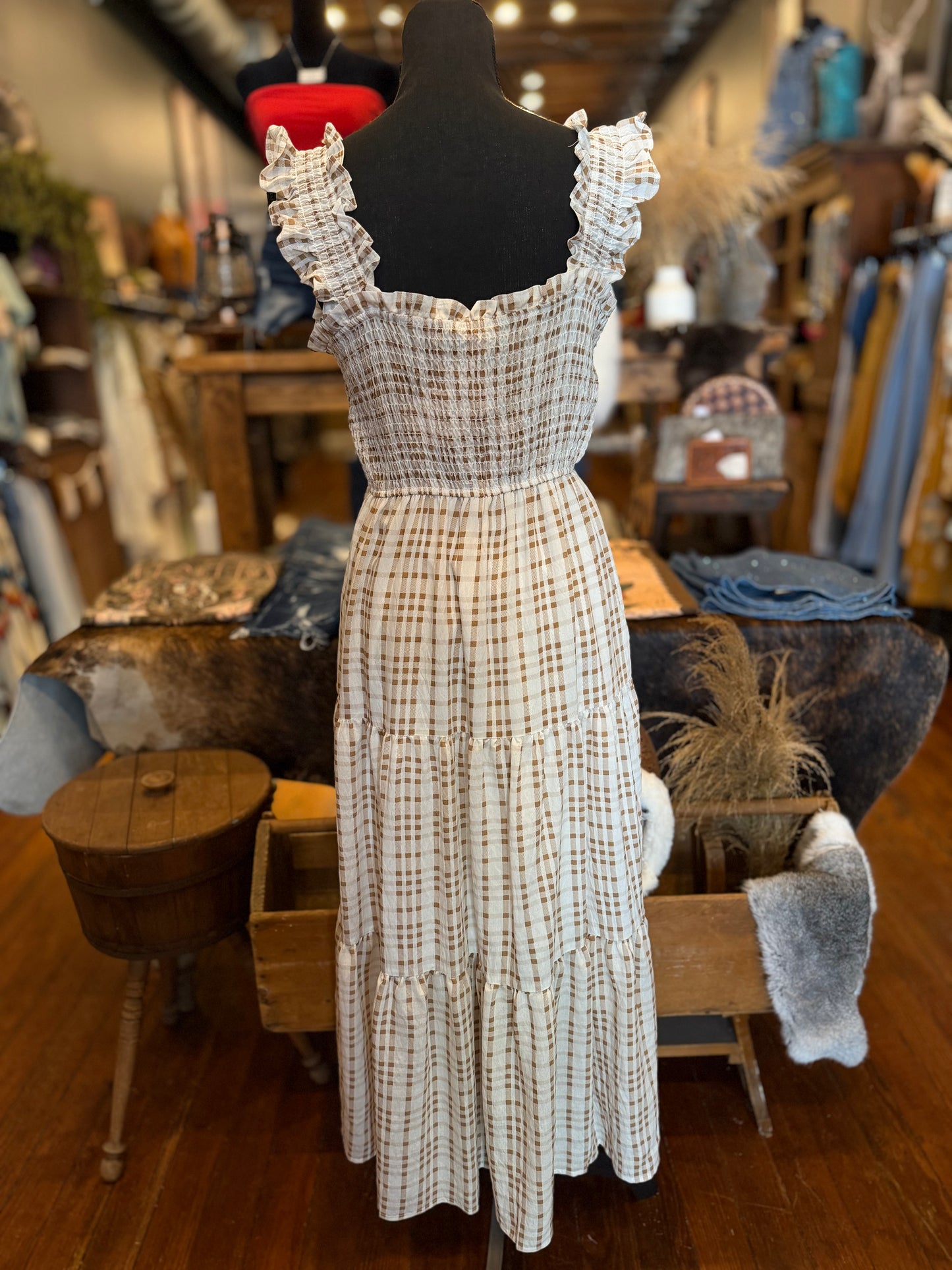 Sweet Clove – Plaid Ruffle Midi Dress