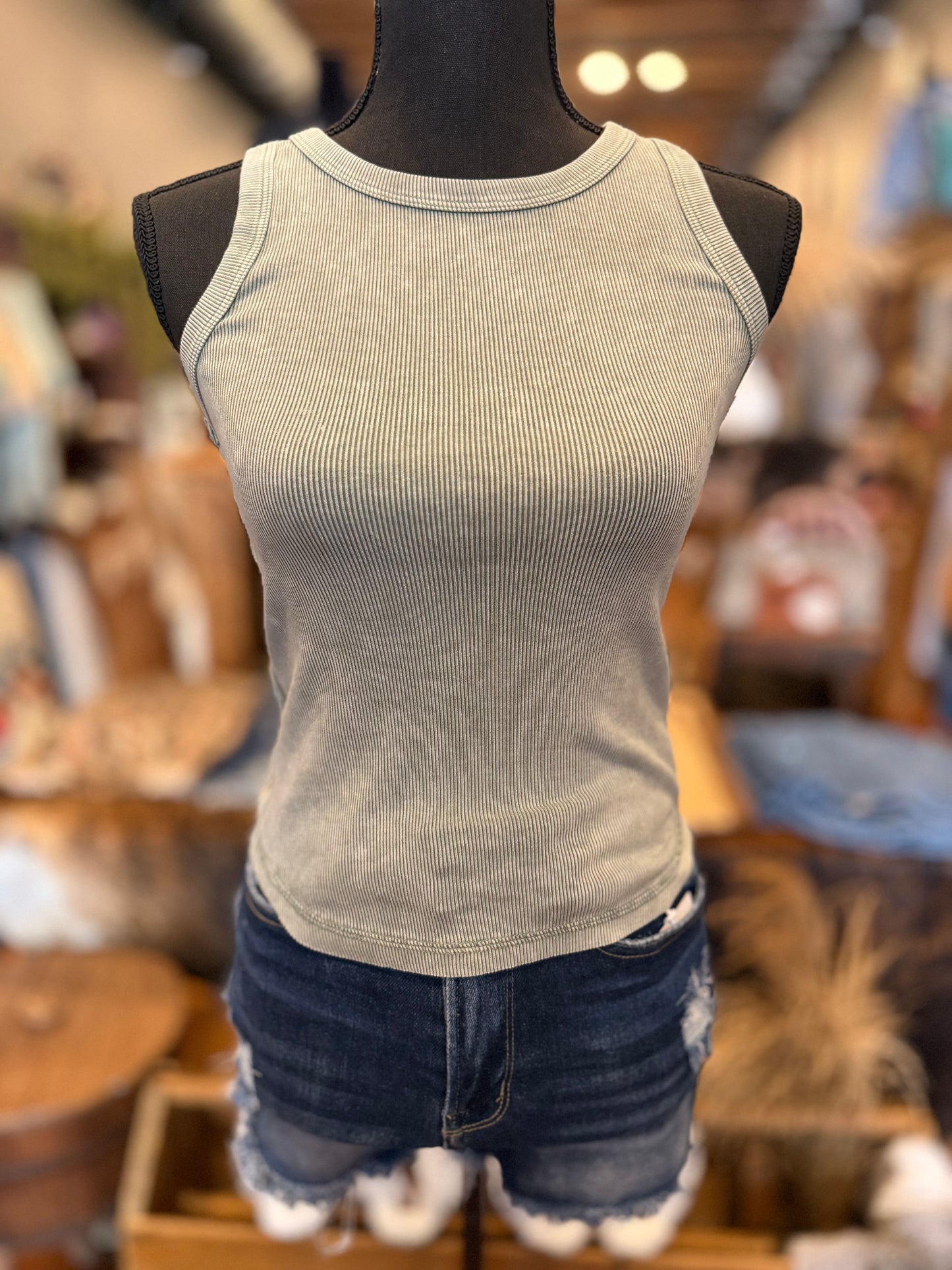 Washed Sage - Ribbed Tank