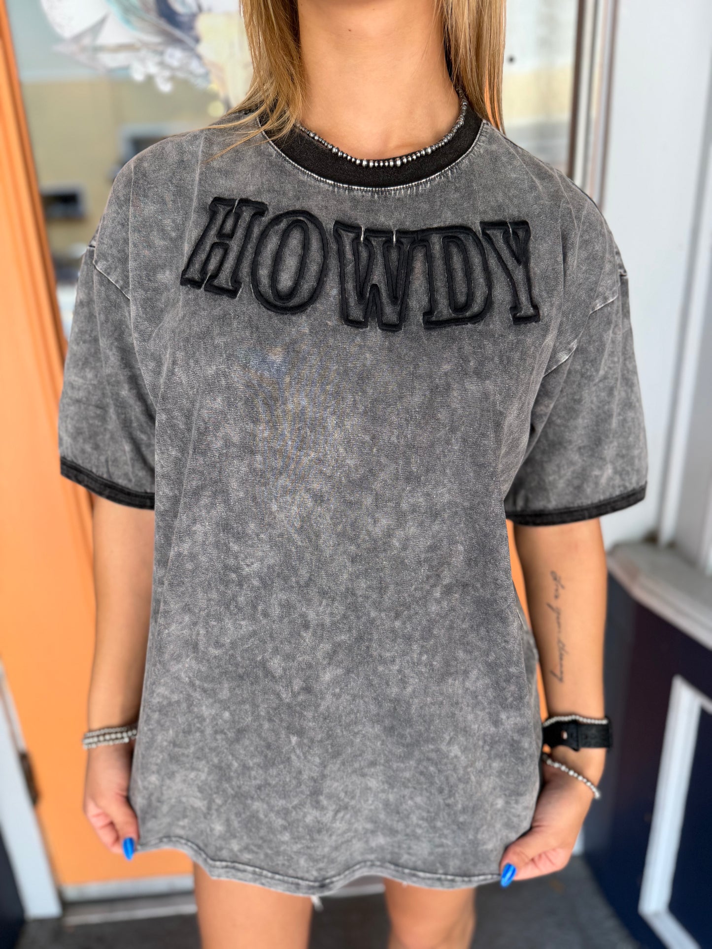Howdy Babe – Acid Wash Embroidered Tee