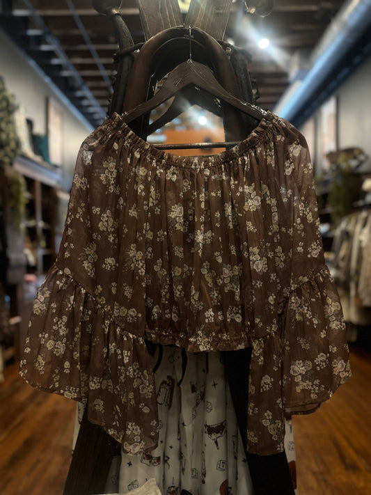 Sheer Wildflower – Brown Crop Top