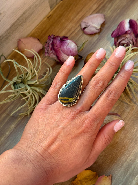 Black Jack Turquoise Sterling Silver Ring – Teardrop – Adjustable