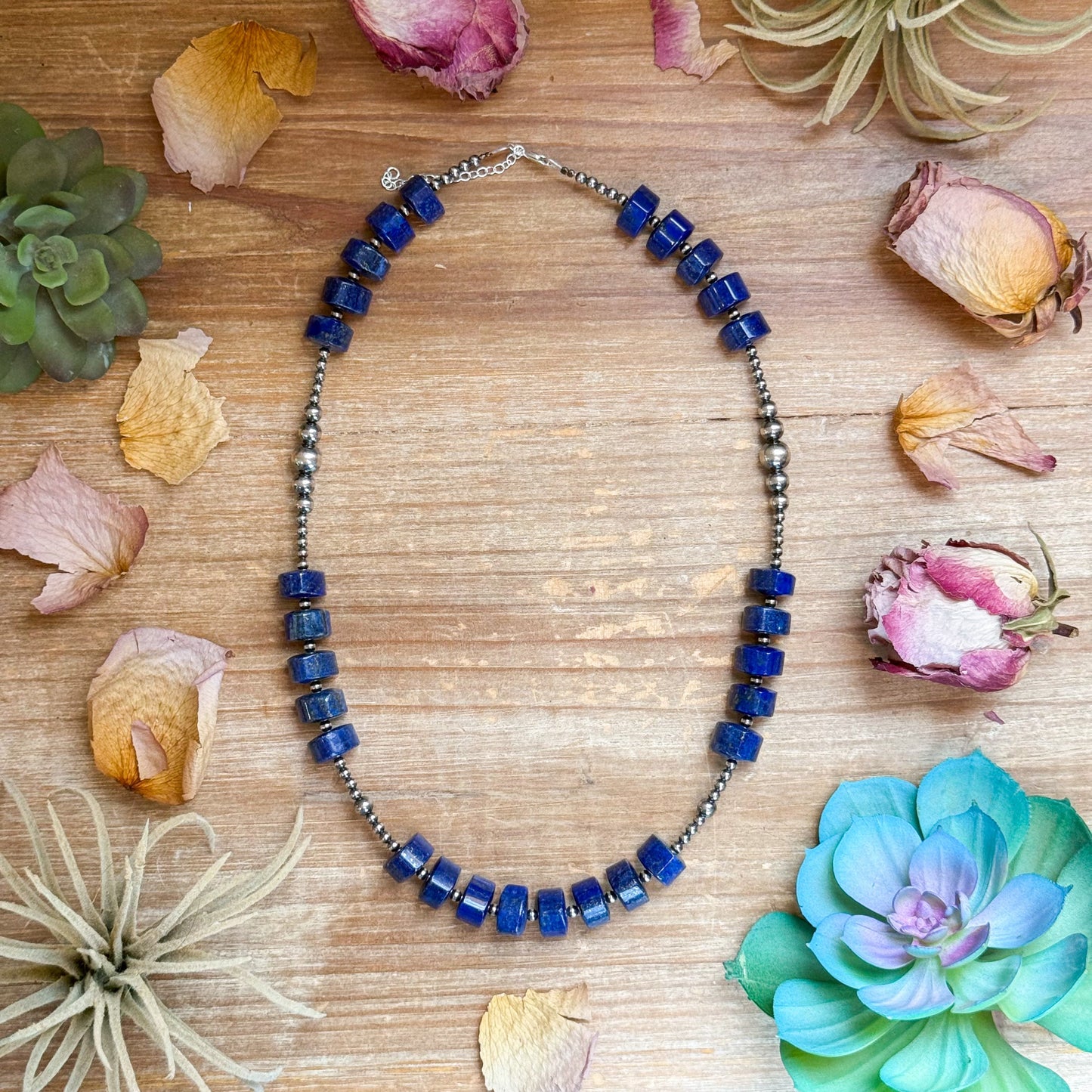 Sterling Silver Pearl & Lapis Necklace – 20”