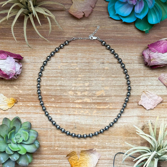 14 inch 6 mm and 3 mm Sterling Silver Pearls choker necklace